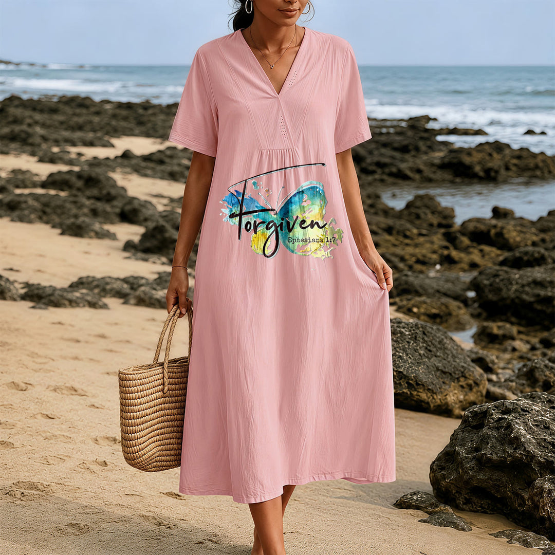 Robe midi à col en V avec papillon aquarelle et verset biblique, idéale pour une réunion à l'église (Christianartworkshop). - image 13