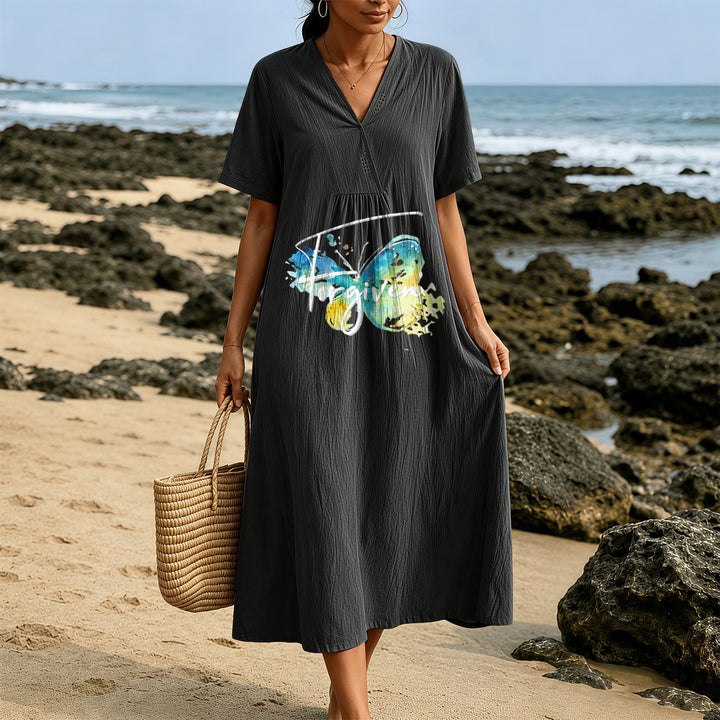 Robe midi à col en V avec papillon aquarelle et verset biblique, idéale pour une réunion à l'église (Christianartworkshop). - image 9