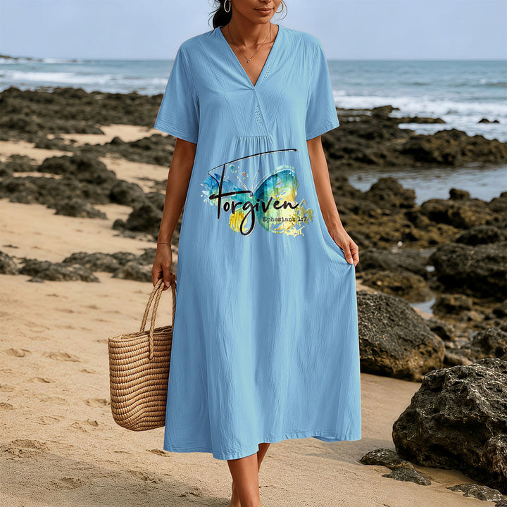 Robe midi à col en V avec papillon aquarelle et verset biblique, idéale pour une réunion à l'église (Christianartworkshop). - image 17