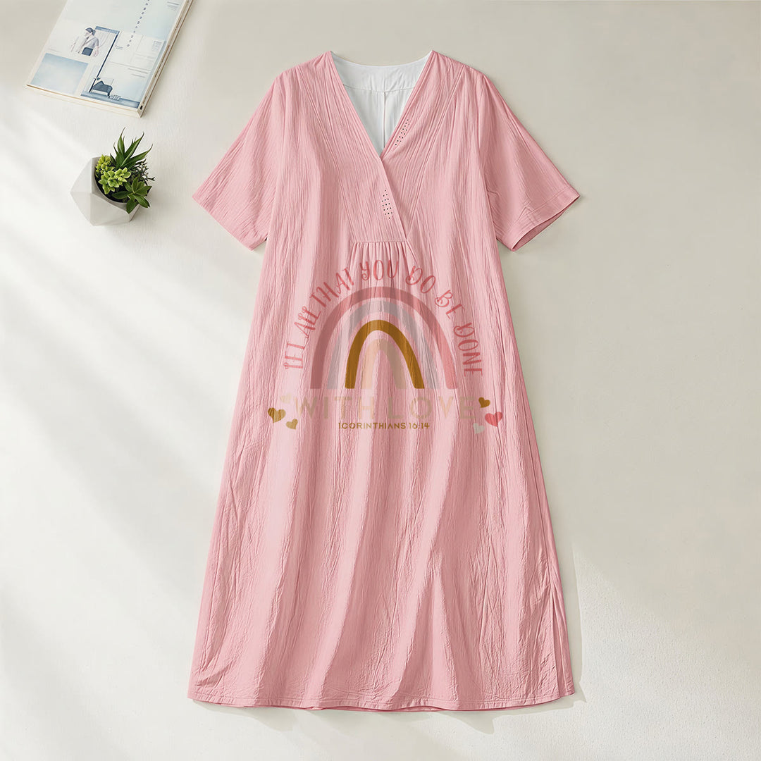 Robe midi décontractée Christianartworkshop unie à col en V avec slogan « Love » et verset biblique « Arc-en-ciel et cœur ». - Rose - 4XL - image 20