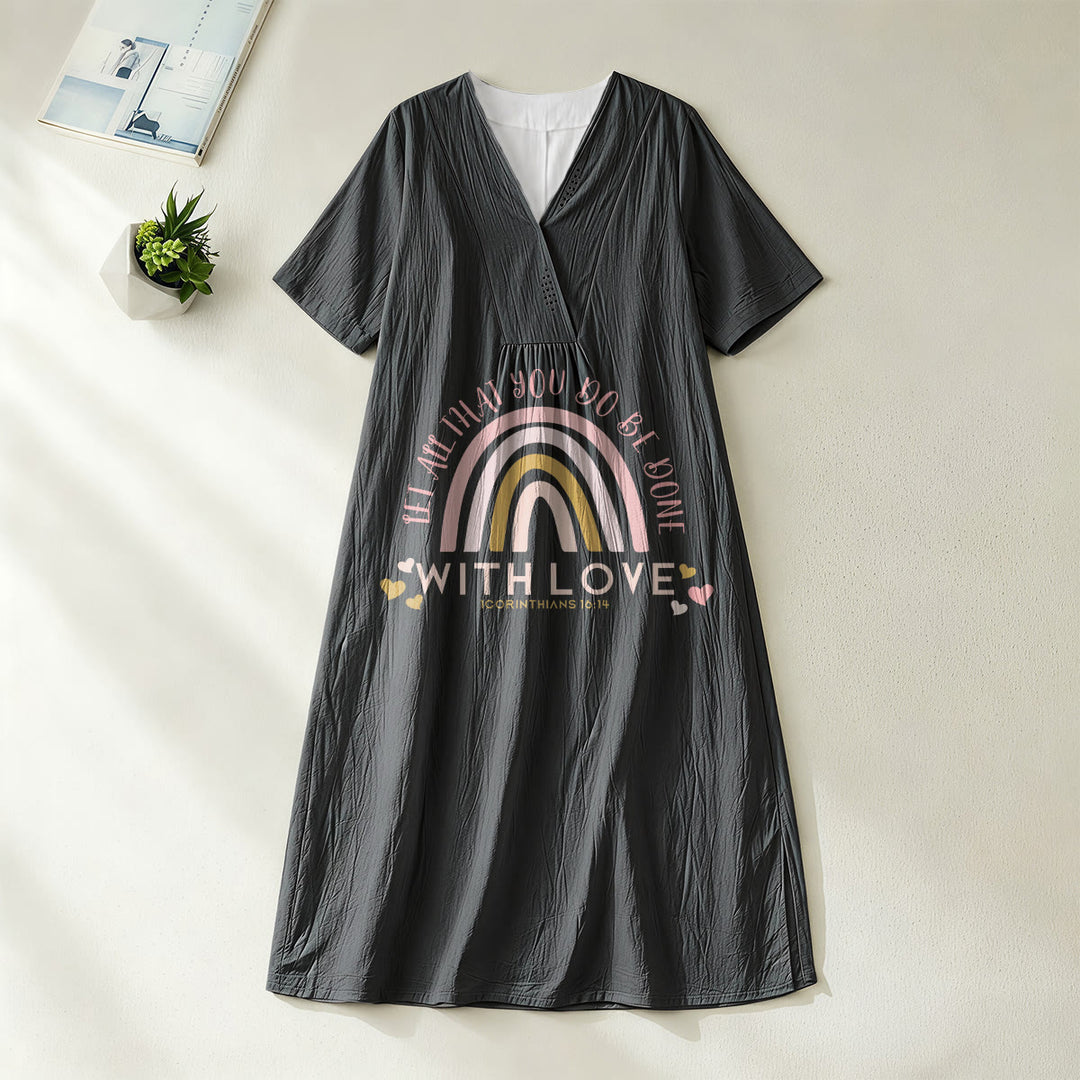 Robe midi décontractée Christianartworkshop unie à col en V avec slogan « Love » et verset biblique « Arc-en-ciel et cœur ». - Noir - 4XL - image 16
