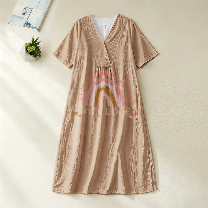 Robe midi décontractée Christianartworkshop unie à col en V avec slogan « Love » et verset biblique « Arc-en-ciel et cœur ». - Kaki - 4XL - image 12