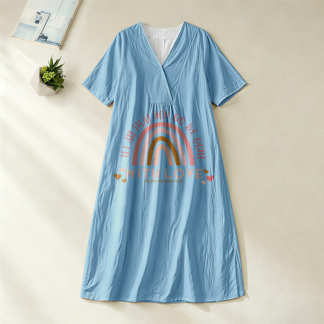 Robe midi décontractée Christianartworkshop unie à col en V avec slogan « Love » et verset biblique « Arc-en-ciel et cœur ». - Bleu - 4XL - image 4