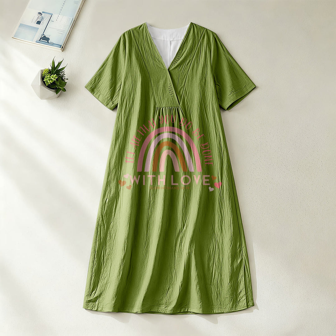 Robe midi décontractée Christianartworkshop unie à col en V avec slogan « Love » et verset biblique « Arc-en-ciel et cœur ». - Vert olive - 4XL - image 8