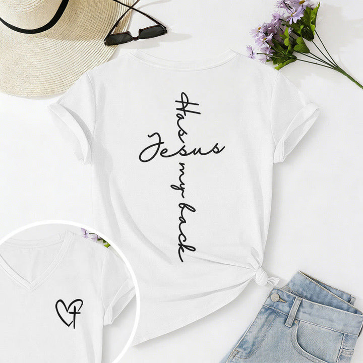 Christianartworkshop T-shirt décontracté à col en V avec imprimé recto verso « Jésus me protège » - Blanc - 2XL - image 30