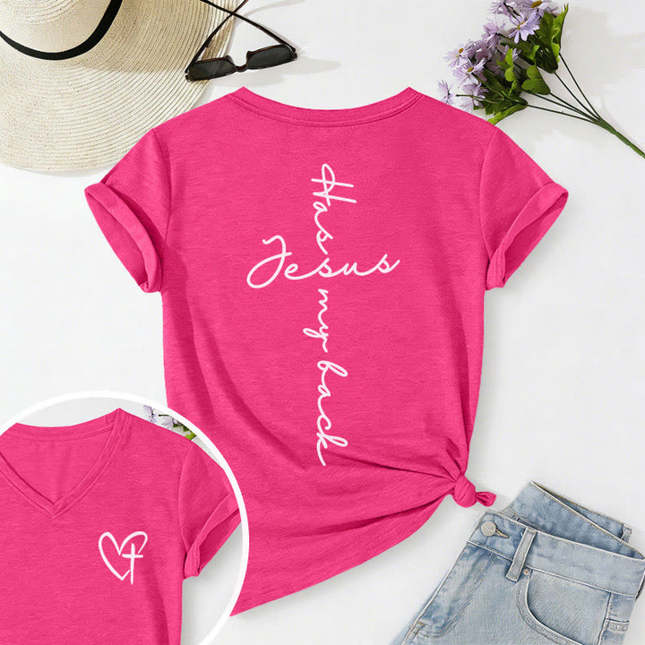 Christianartworkshop T-shirt décontracté à col en V avec imprimé recto verso « Jésus me protège » - Rose - 2XL - image 72