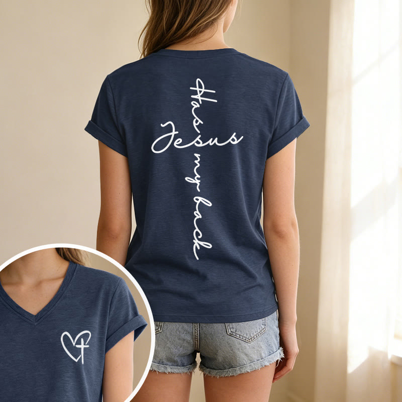 Christianartworkshop T-shirt décontracté à col en V avec imprimé recto verso « Jésus me protège » - image 61