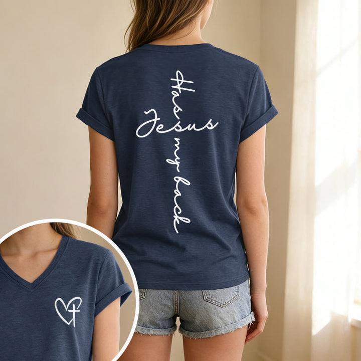 Christianartworkshop T-shirt décontracté à col en V avec imprimé recto verso « Jésus me protège » - image 61