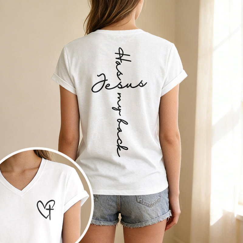 Christianartworkshop T-shirt décontracté à col en V avec imprimé recto verso « Jésus me protège » - image 31