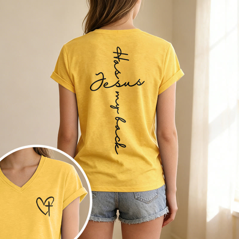 Christianartworkshop T-shirt décontracté à col en V avec imprimé recto verso « Jésus me protège » - image 19