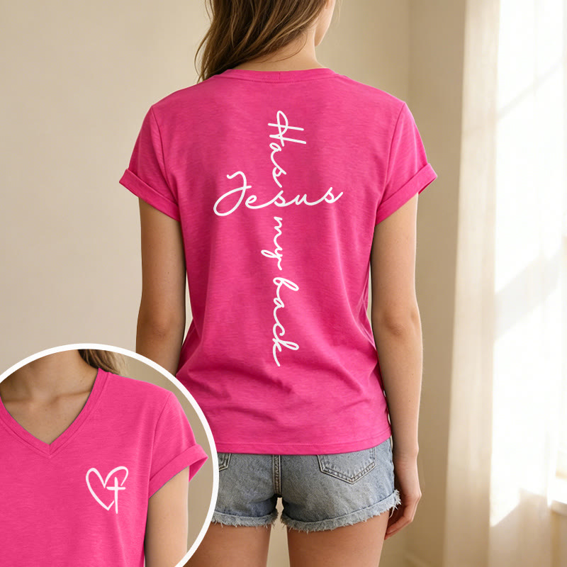 Christianartworkshop T-shirt décontracté à col en V avec imprimé recto verso « Jésus me protège » - image 73