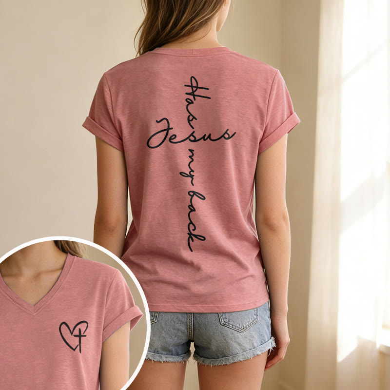 Christianartworkshop T-shirt décontracté à col en V avec imprimé recto verso « Jésus me protège » - image 43