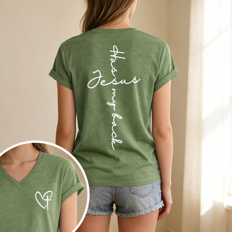 Christianartworkshop T-shirt décontracté à col en V avec imprimé recto verso « Jésus me protège » - image 25