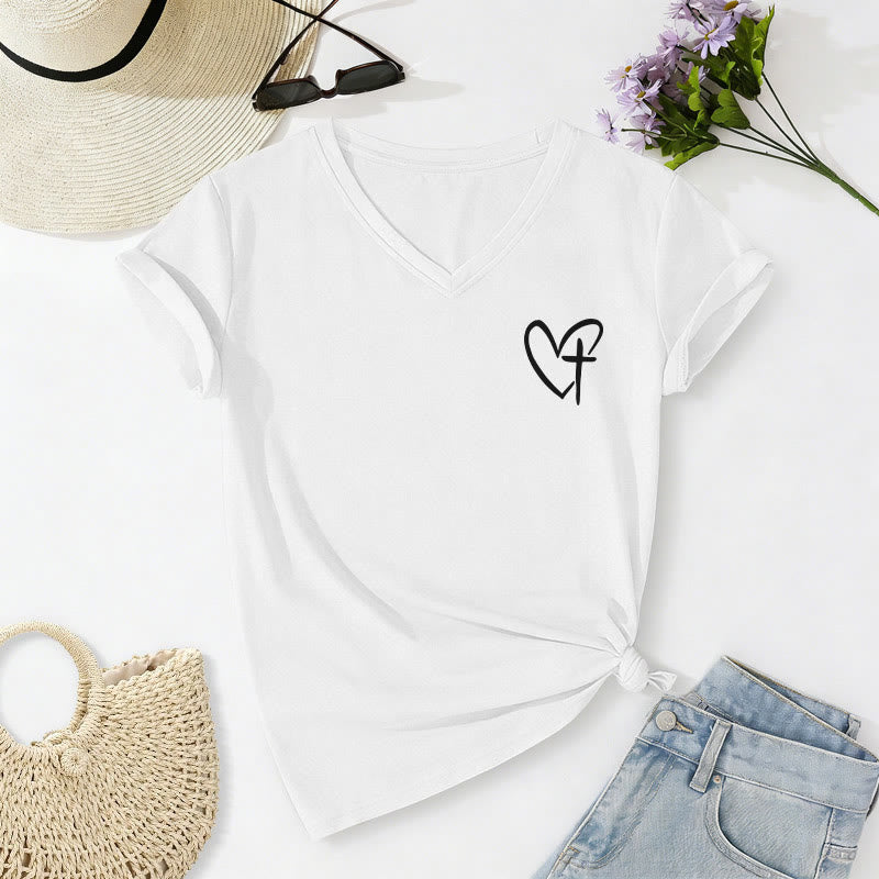 Christianartworkshop T-shirt décontracté à col en V avec imprimé recto verso « Jésus me protège » - image 32