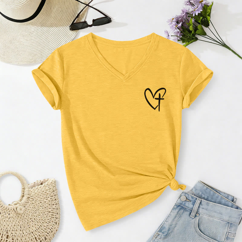Christianartworkshop T-shirt décontracté à col en V avec imprimé recto verso « Jésus me protège » - image 20