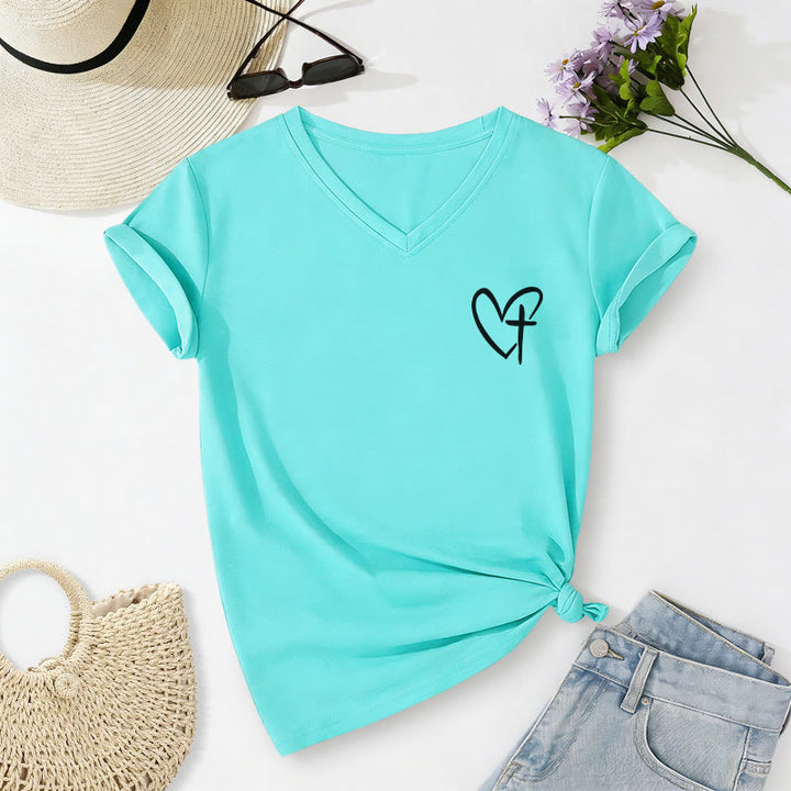 Christianartworkshop T-shirt décontracté à col en V avec imprimé recto verso « Jésus me protège » - image 38