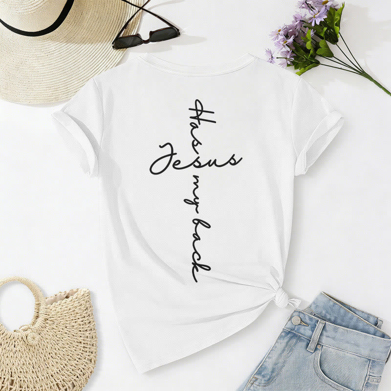Christianartworkshop T-shirt décontracté à col en V avec imprimé recto verso « Jésus me protège » - image 34