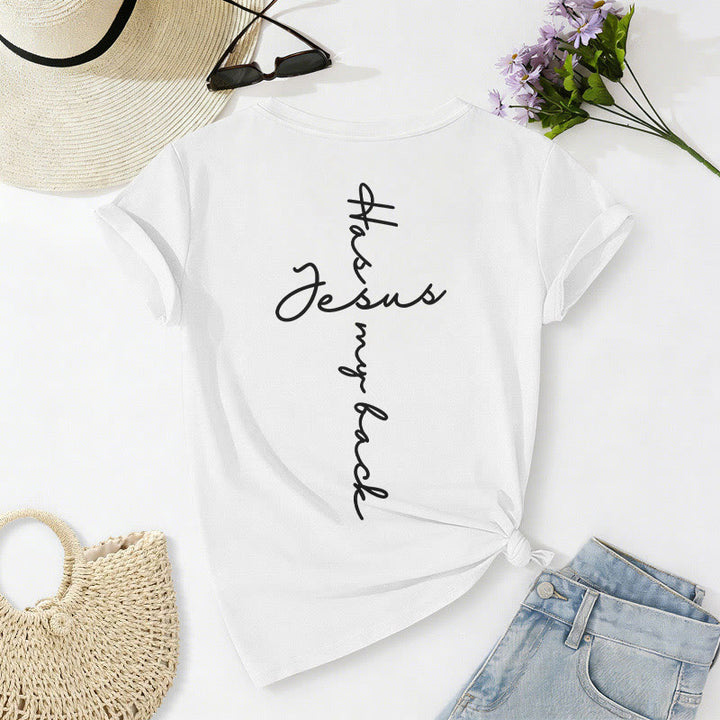 Christianartworkshop T-shirt décontracté à col en V avec imprimé recto verso « Jésus me protège » - image 34