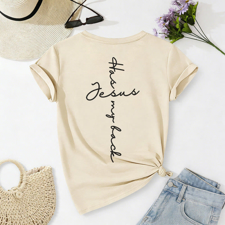 Christianartworkshop T-shirt décontracté à col en V avec imprimé recto verso « Jésus me protège » - image 16