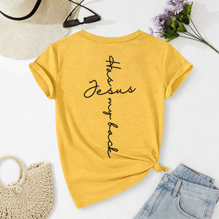 Christianartworkshop T-shirt décontracté à col en V avec imprimé recto verso « Jésus me protège » - image 22