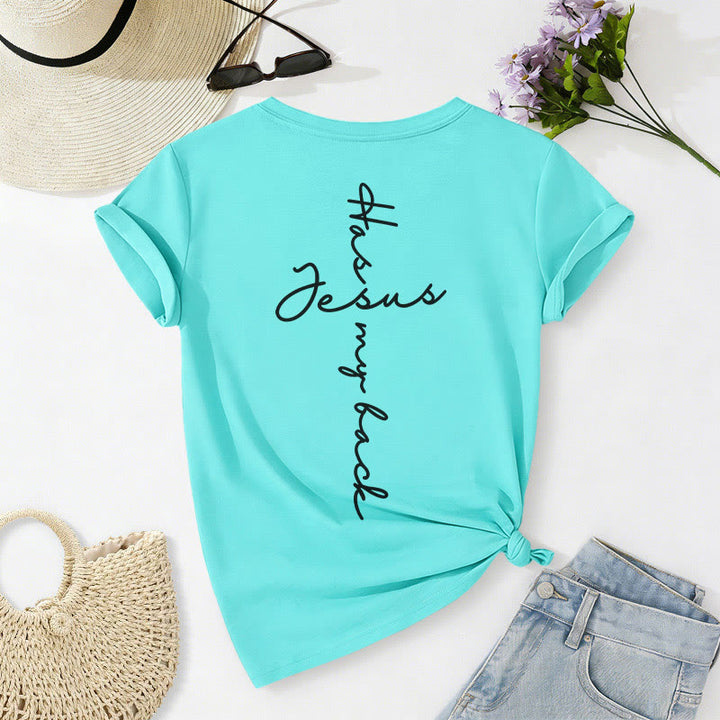 Christianartworkshop T-shirt décontracté à col en V avec imprimé recto verso « Jésus me protège » - image 40