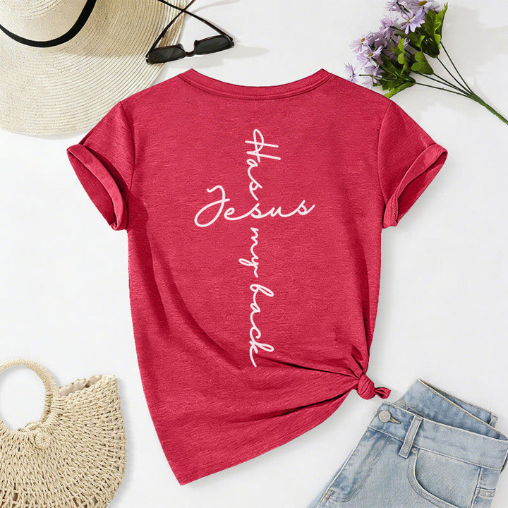 Christianartworkshop T-shirt décontracté à col en V avec imprimé recto verso « Jésus me protège » - image 70