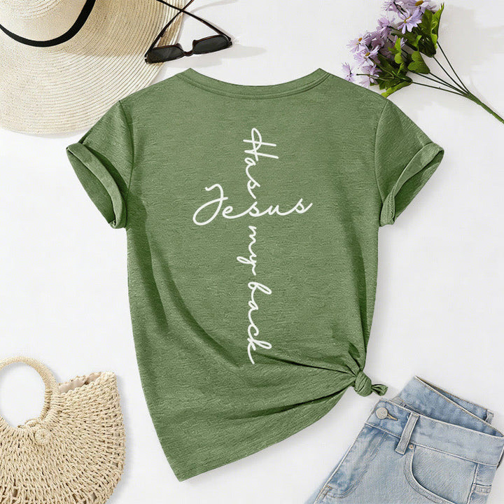 Christianartworkshop T-shirt décontracté à col en V avec imprimé recto verso « Jésus me protège » - image 28