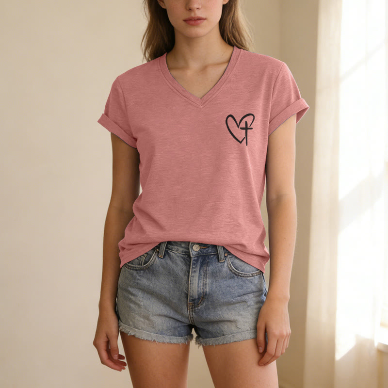 Christianartworkshop T-shirt décontracté à col en V avec imprimé recto verso « Jésus me protège » - image 45