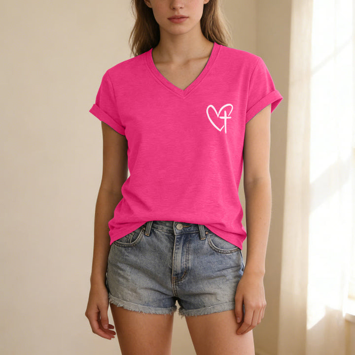 Christianartworkshop T-shirt décontracté à col en V avec imprimé recto verso « Jésus me protège » - image 75