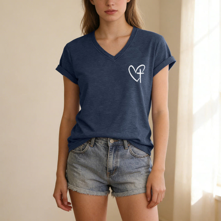 Christianartworkshop T-shirt décontracté à col en V avec imprimé recto verso « Jésus me protège » - image 63