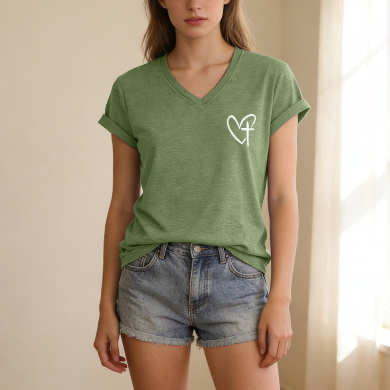 Christianartworkshop T-shirt décontracté à col en V avec imprimé recto verso « Jésus me protège » - image 27