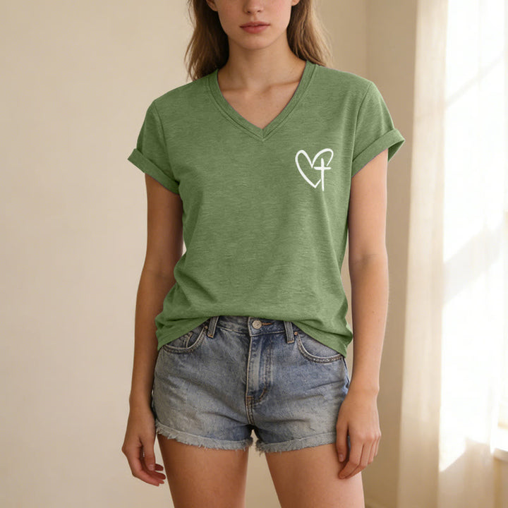 Christianartworkshop T-shirt décontracté à col en V avec imprimé recto verso « Jésus me protège » - image 27
