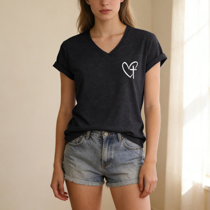 Christianartworkshop T-shirt décontracté à col en V avec imprimé recto verso « Jésus me protège » - image 9