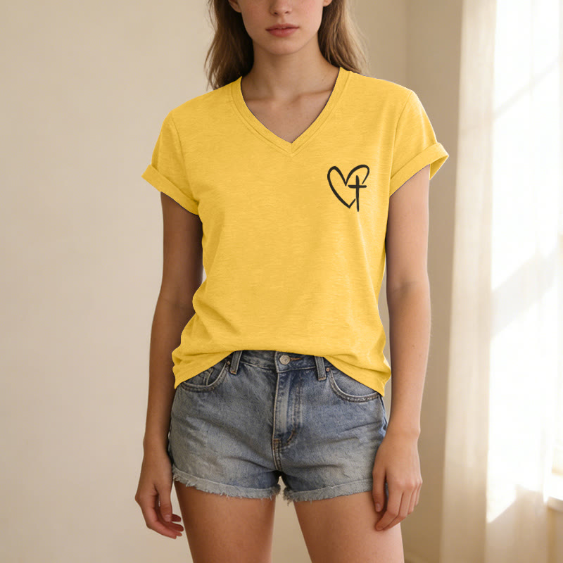 Christianartworkshop T-shirt décontracté à col en V avec imprimé recto verso « Jésus me protège » - image 21