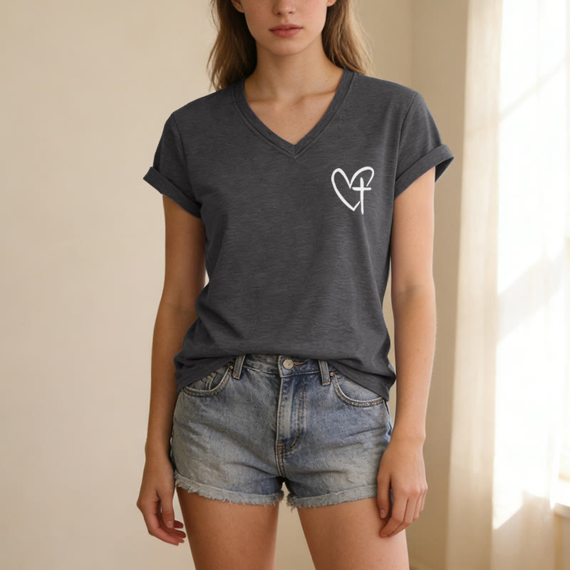 Christianartworkshop T-shirt décontracté à col en V avec imprimé recto verso « Jésus me protège » - image 3