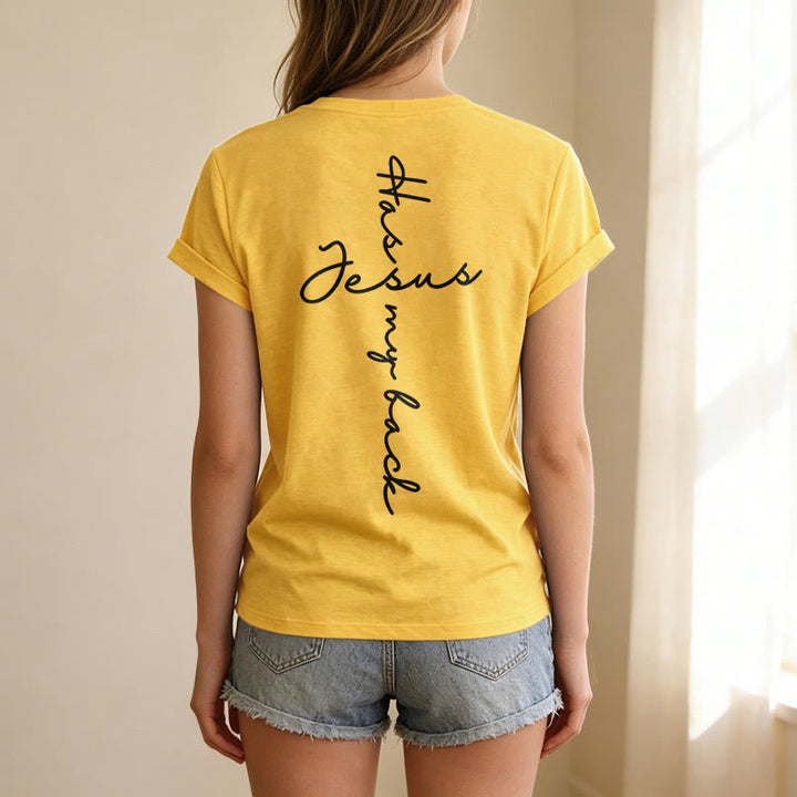 Christianartworkshop T-shirt décontracté à col en V avec imprimé recto verso « Jésus me protège » - image 23