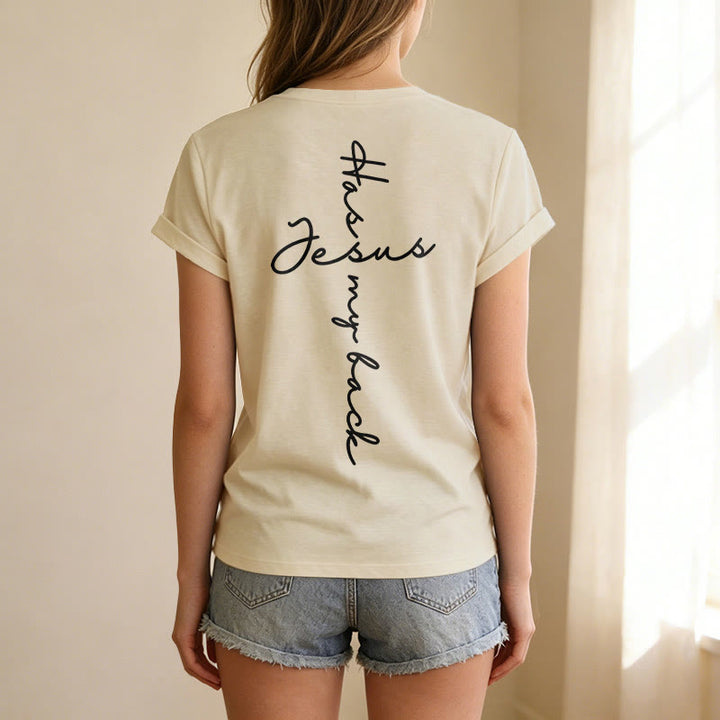 Christianartworkshop T-shirt décontracté à col en V avec imprimé recto verso « Jésus me protège » - image 17