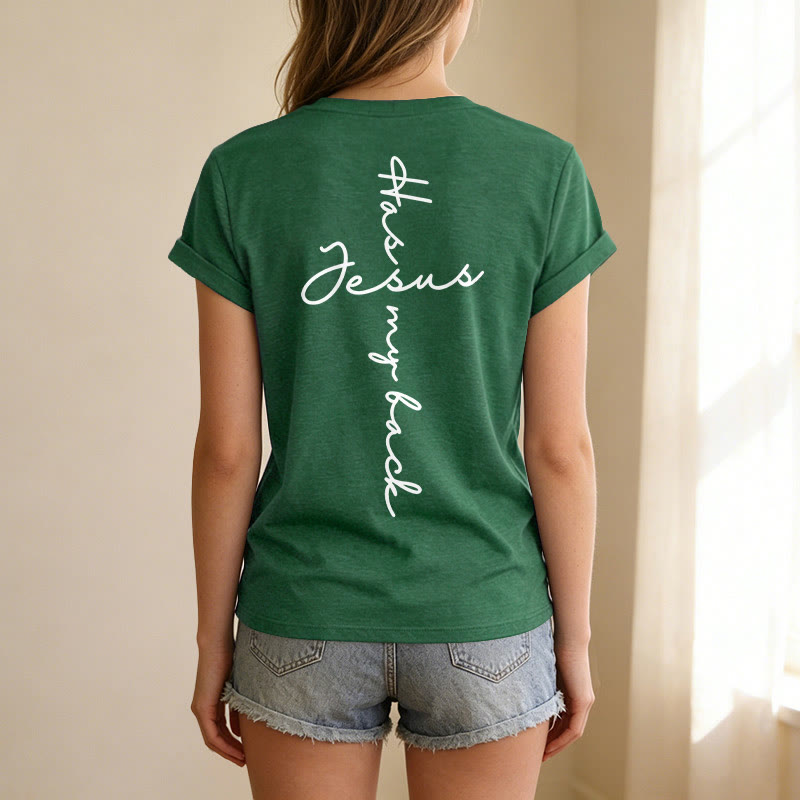 Christianartworkshop T-shirt décontracté à col en V avec imprimé recto verso « Jésus me protège » - image 53