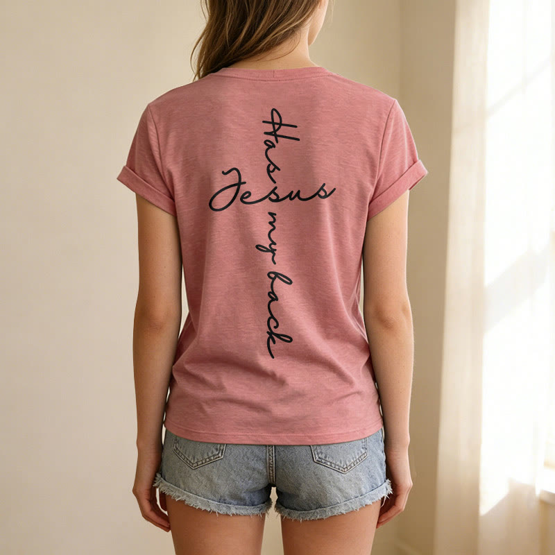 Christianartworkshop T-shirt décontracté à col en V avec imprimé recto verso « Jésus me protège » - image 47