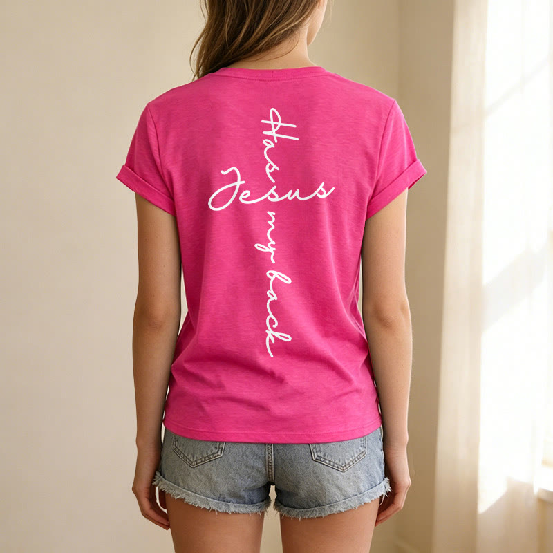Christianartworkshop T-shirt décontracté à col en V avec imprimé recto verso « Jésus me protège » - image 77