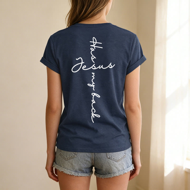 Christianartworkshop T-shirt décontracté à col en V avec imprimé recto verso « Jésus me protège » - image 65