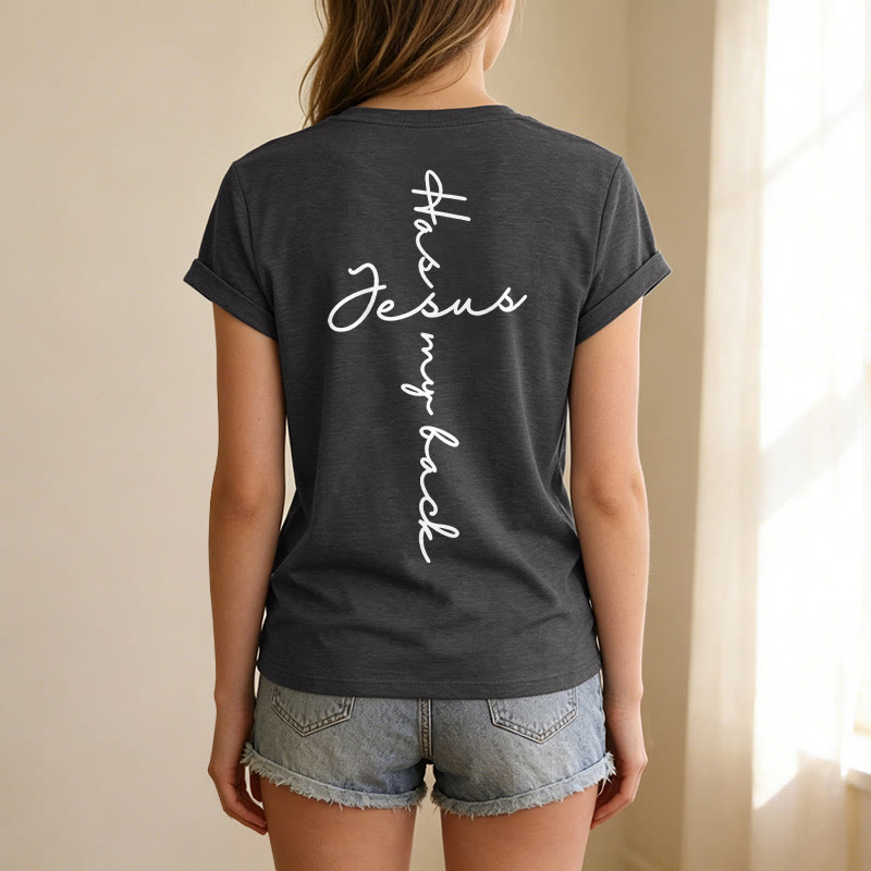 Christianartworkshop T-shirt décontracté à col en V avec imprimé recto verso « Jésus me protège » - image 5