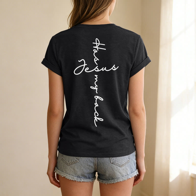 Christianartworkshop T-shirt décontracté à col en V avec imprimé recto verso « Jésus me protège » - image 11