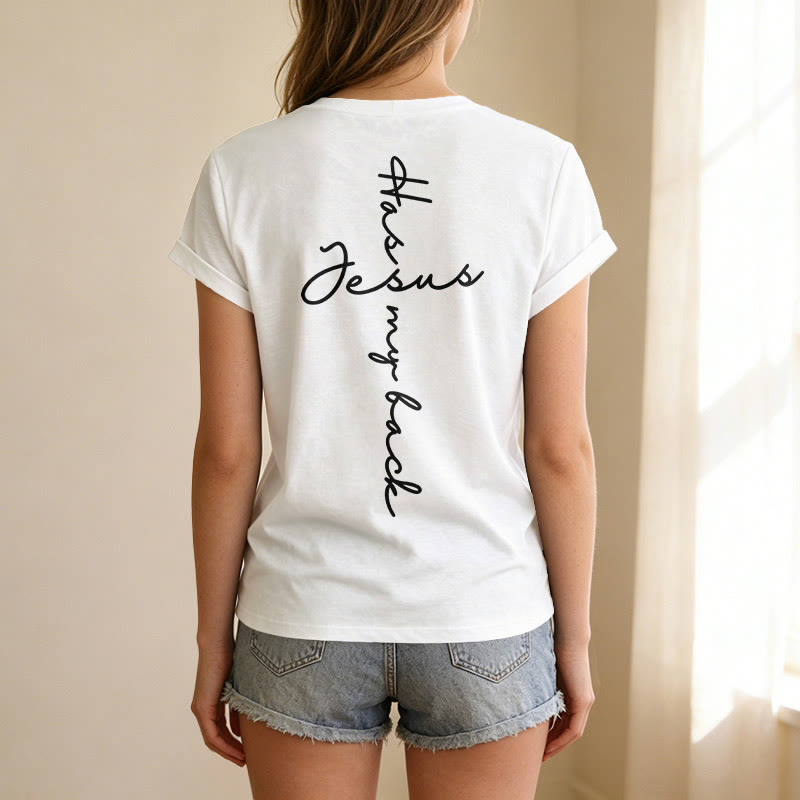 Christianartworkshop T-shirt décontracté à col en V avec imprimé recto verso « Jésus me protège » - image 35