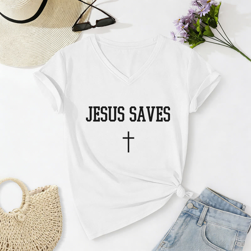 Christianartworkshop T-shirt décontracté à col en V avec croix et inscription « Jésus sauve » - Blanc - 2XL - image 12