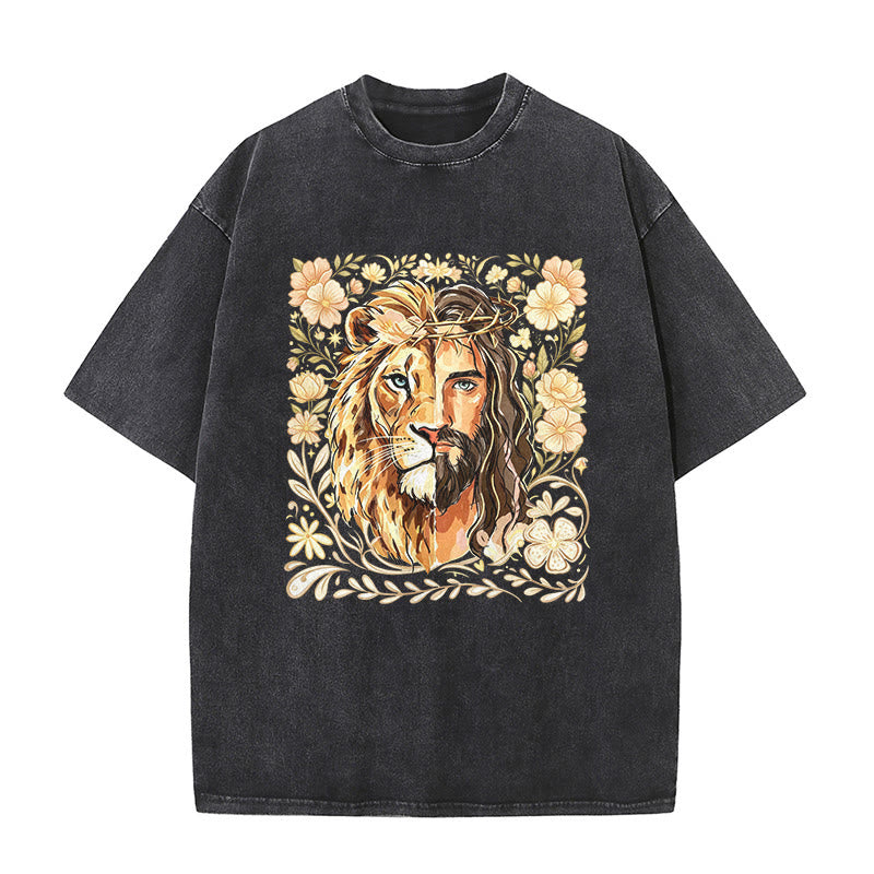 Christianartworkshop T-shirt unisexe délavé Lion de Juda à motif floral et déclaration de foi - Noir - 5XL - image 2