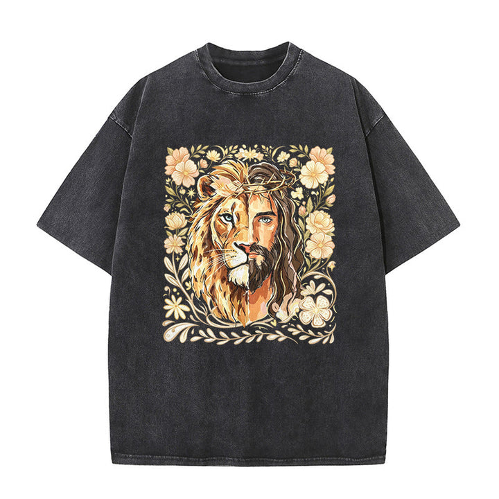 Christianartworkshop T-shirt unisexe délavé Lion de Juda à motif floral et déclaration de foi - Noir - 5XL - image 2