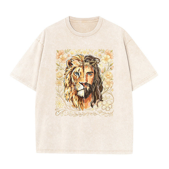 Christianartworkshop T-shirt unisexe délavé Lion de Juda à motif floral et déclaration de foi - Beige - 5XL - image 5