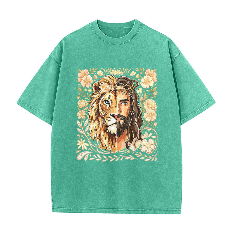 Christianartworkshop T-shirt unisexe délavé Lion de Juda à motif floral et déclaration de foi - Vert - 5XL - image 3
