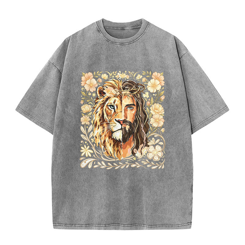 Christianartworkshop T-shirt unisexe délavé Lion de Juda à motif floral et déclaration de foi - Gris - 5XL - image 9